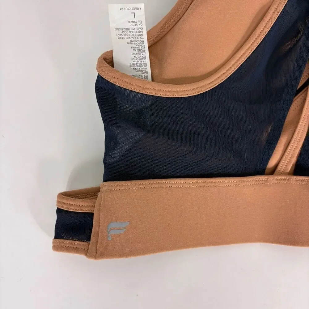 Fabletics Navy Blue‎ with Cream Wrap Strappy Back Sports Bra Size Large